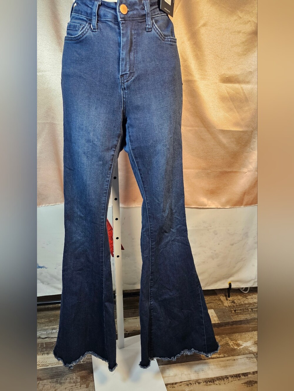 Flying Monkey High Rise Super Flare Jeans Size 24 Dark Wash Raw Hem